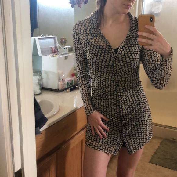 Daisy print mesh cover up dress w black cami dress - Picture 2 of 5